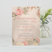 Invitation Luxe Coral Gold Foil Floral House Party (Debout devant)