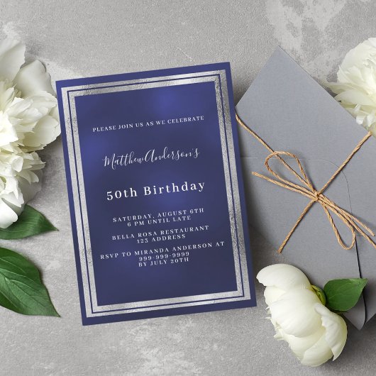 Invitation luxe d'anniversaire bleu marine