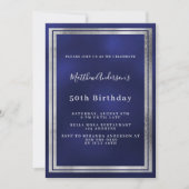 Invitation luxe d'anniversaire bleu marine (Devant)