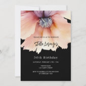 Invitation Luxe d'anniversaire floral couleur pêche noire (Devant)