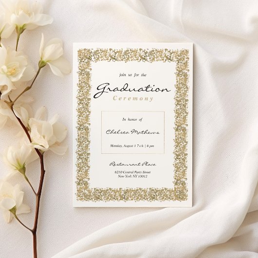 Invitation Luxe de confetti d'or blanc géométrique Graduation