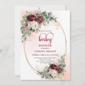 Invitation Luxe Deep Red Floral Heart-Shaped Font Baby Shower (Devant)