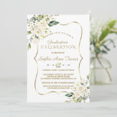 Invitation Luxe Delicate White Floral Gold Party (Debout devant)