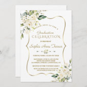 Invitation Luxe Delicate White Floral Gold Party (Devant / Derrière)
