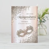 Invitation Luxe diamant mascarade Quinceañera rose doux (Debout devant)