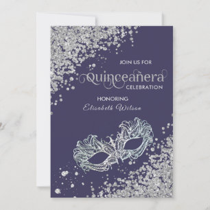 Invitation Luxe diamant mascarade Quinceañera violet