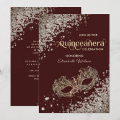 Invitation Luxe diamant Masquerade Quinceañera bordeaux (Devant / Derrière)