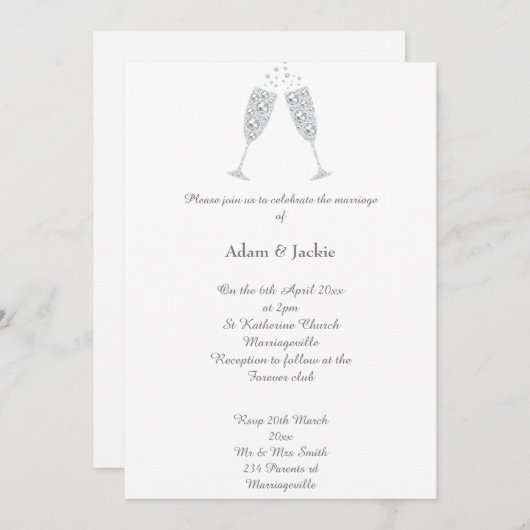 Invitation Luxe Diamond Champagne Verre Blanc ÉLÉGANT MARIAGE (Devant / Derrière)