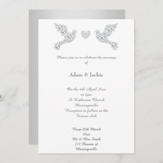 Invitation Luxe Diamond Love Dove Mariage (Devant / Derrière)