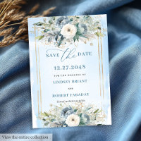 Luxe Dusty Bleu Bleu Pies Or Économisez La Date