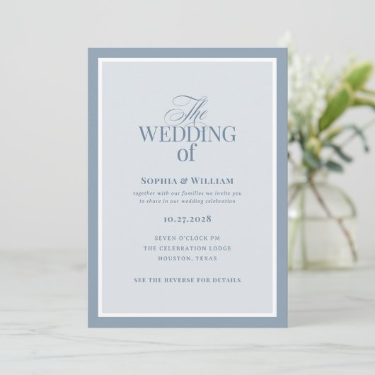 Invitation Luxe Dusty Blue with RSVP QR Code | Wedding (Debout devant)