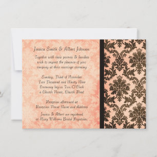 Invitation Luxe Elegant Damask Coral Rose Mariage Inviter