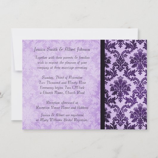 Invitation Luxe Elegant Damask Purple Rose Mariage Inviter (Devant)