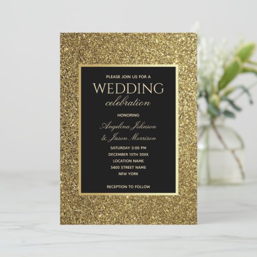 Invitation Luxe Elegant Mariage noir et or (Debout devant)