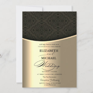 Invitation Luxe Elegant Noir Damask Gold Mariage