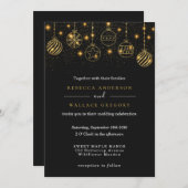 Invitation Luxe Elégant Vacances Moderne Or Baubles Noir (Devant / Derrière)