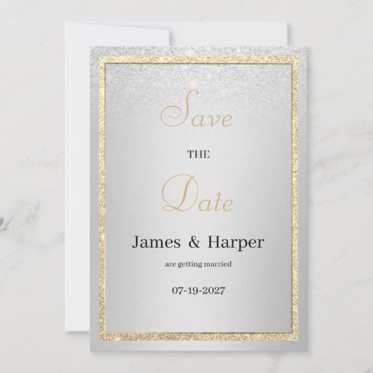 Invitation Luxe élégante or argent parties scintillant Enregi (Devant)