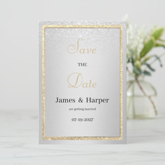 Invitation Luxe élégante or argent parties scintillant Enregi (Debout devant)