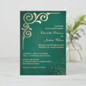 Invitation Luxe Emerald Green Et Gold Mariage (Debout devant)
