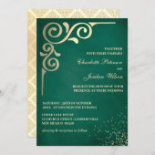 Invitation Luxe Emerald Green Et Gold Mariage (Devant / Derrière)