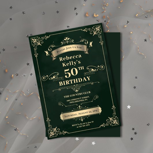 Invitation Luxe Emerald Green & Gold Milestone Age Anniversai
