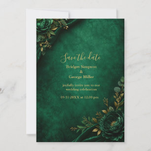 Invitation Luxe Émeraude Élégance Florale de Mariage en Velou