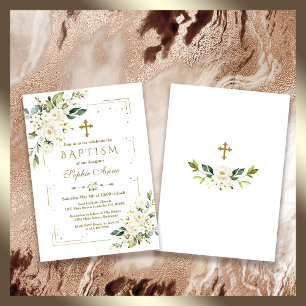 Invitation Luxe Fleurs Blanches Parties scintillant Or Cadre 