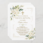 Invitation Luxe Fleurs Blanches Parties scintillant Or Dedica (Devant / Derrière)