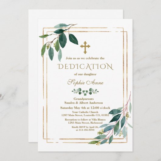 Invitation Luxe Fleurs Blanches Parties scintillant Or Dedica (Devant / Derrière)