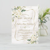 Invitation Luxe Fleurs de Crème Blanche Baby shower de Marbre (Debout devant)