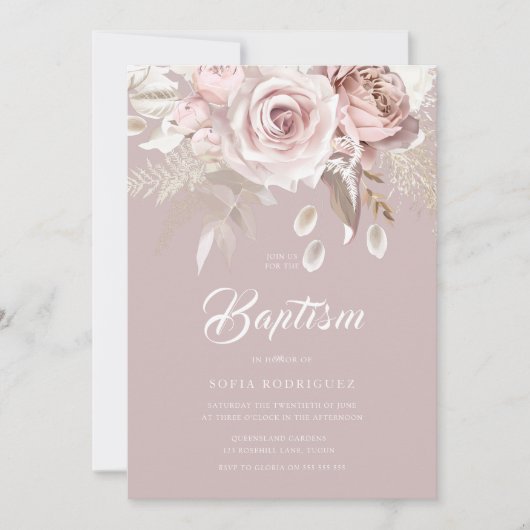 Invitation Luxe Fleurs de Flush Premium Baptême (Devant)