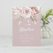 Invitation Luxe Fleurs de Flush Premium Baptême (Debout devant)