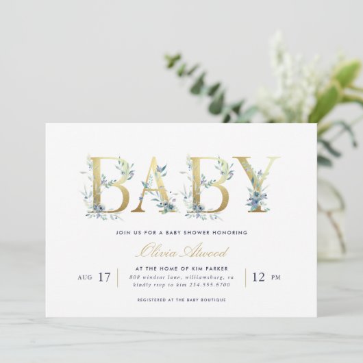 Invitation Luxe Floral Baby shower (Debout devant)
