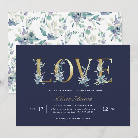 Invitation Luxe Floral Bridal Showeuse (Devant / Derrière)