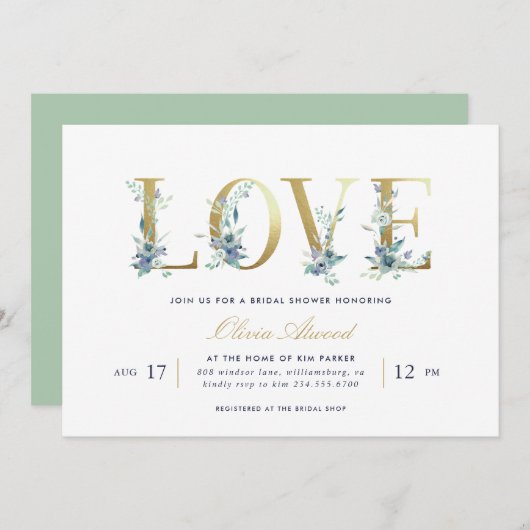 Invitation Luxe Floral Bridal Showeuse (Devant / Derrière)