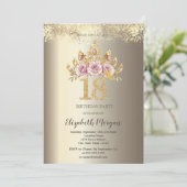Invitation Luxe Floral Crown Gold Confetti 18e anniversaire (Debout devant)