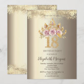 Invitation Luxe Floral Crown Gold Confetti 18e anniversaire (Devant / Derrière)