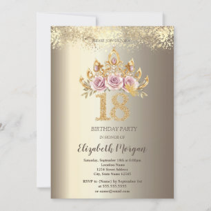 Invitation Luxe Floral Crown Gold Confetti 18e anniversaire