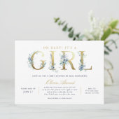 Invitation Luxe Floral Girl Baby shower par la poste (Debout devant)