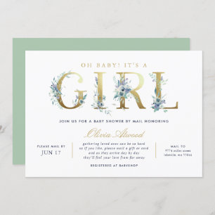 Invitation Luxe Floral Girl Baby shower par la poste