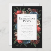 Invitation Luxe Floral sur Black Elegant Retirement Party (Devant)