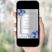 Invitation Luxe florale bleu argent 25e anniversaire de maria