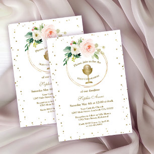 Invitation Luxe Flush Flowers Or Frame Sainte Communion