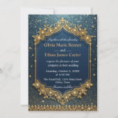 Invitation luxe glam moderne Parties scintillant bleue or chi (Devant)