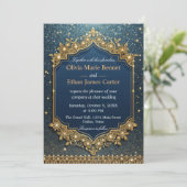 Invitation luxe glam moderne Parties scintillant bleue or chi (Debout devant)