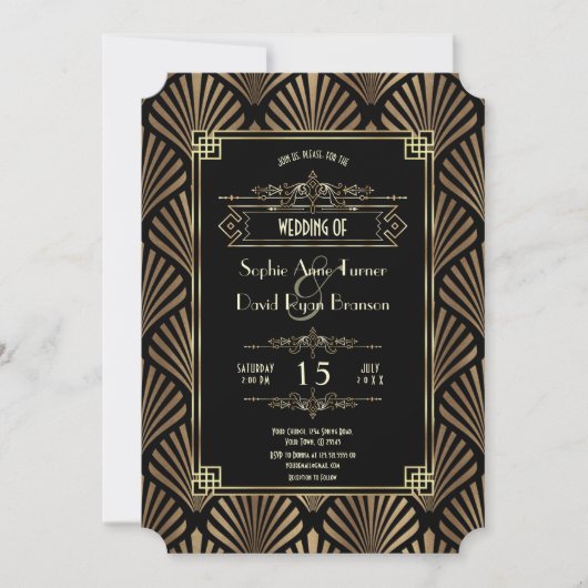 Invitation Luxe Gold Art Déco Grand Mariage des années 1920 (Devant)
