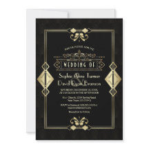 Luxe Gold Black Art Déco Fleur de Lis Mariage