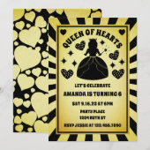 Invitation Luxe Gold Black Reine Des Coeurs Anniversaire (Devant / Derrière)