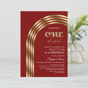 Invitation Luxe Gold Burgundy Girl Premier anniversaire & Bap