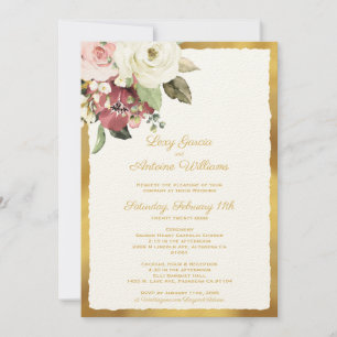 Invitation Luxe Gold Edge Mauve Rose Aquarelle Blanche
